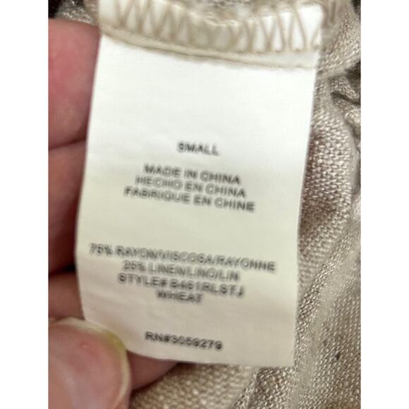 Thread + Supply Beige Linen Blend Wide Leg High Rise Paperbag Waist Pants Small - Picture 8 of 8